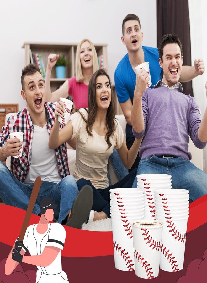 JarThenaAMCS مجموعة جارثينا إيه إم سي إس، 100 قطعة من أكواب ورقية للبيسبول، باللونين الأحمر والأبيض، أكواب رياضية للاستخدام مرة واحدة للمشروبات الساخنة والباردة، لوازم طاولة حفلات أعياد الميلاد والحفلات الرياضية، 9 أونصة - Image 4